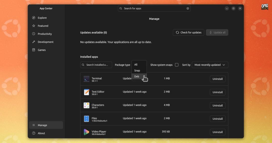 ubuntu app center deb options